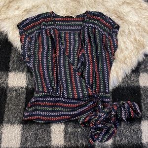 Nanette Lepore floral crop tie waist silk blouse 6